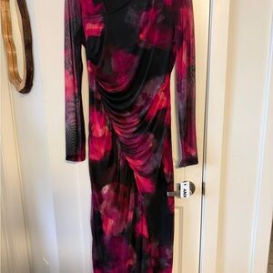 DKNY Vibrant Pink and Black Long Sleeve Dress